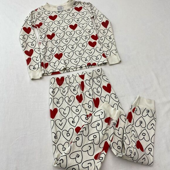 Hanna Andersson Pajamas Set Girls 5 Heart Love Organic Cotton Valentines Day PJ - Picture 1 of 8